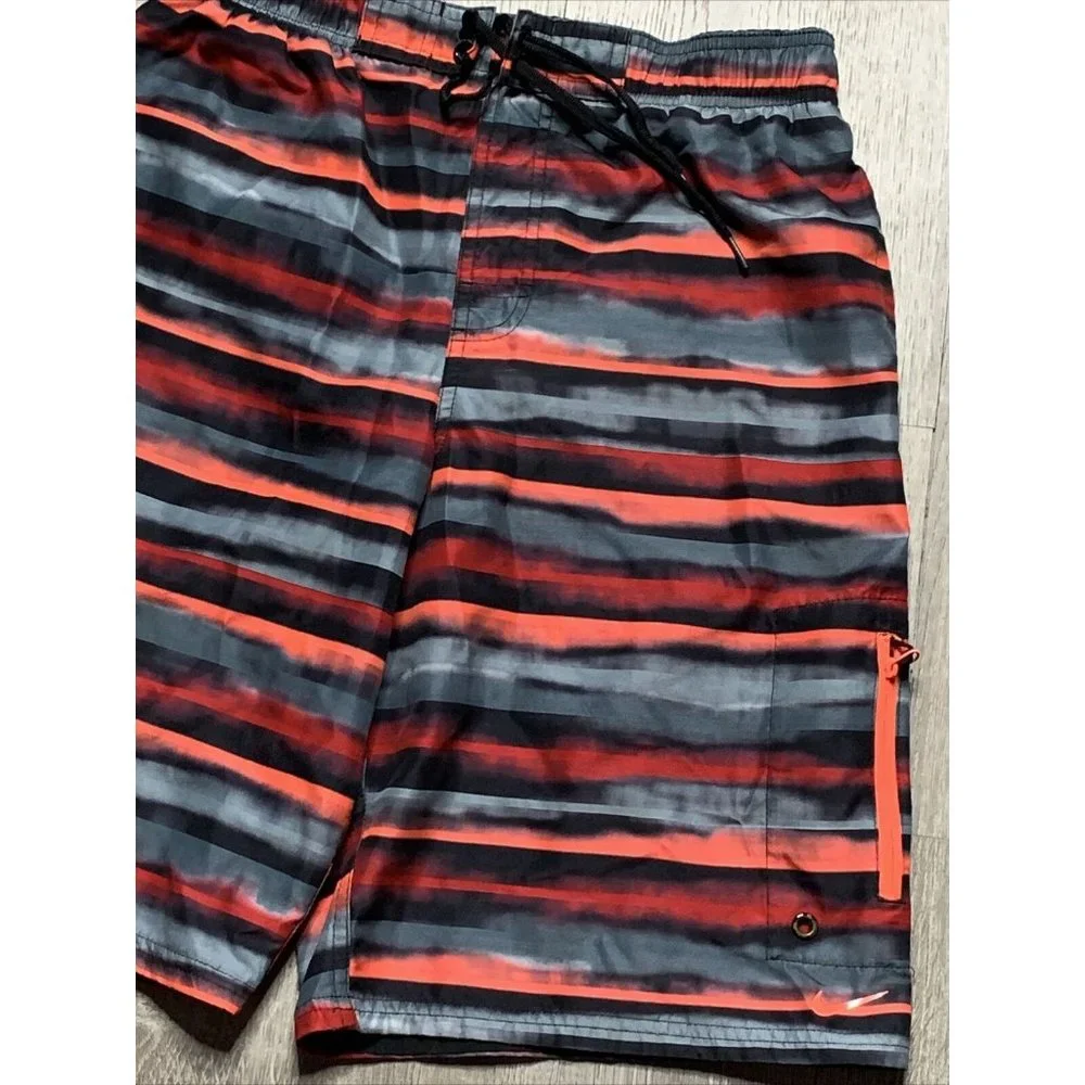 Men's Nike Swim Trunks Board Shorts Black/Pink/Red/Gray Stripes Size S‎